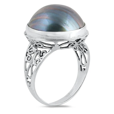 Sterling Silver Round 18mm Genuine Blue Mabe Pearl Ring
