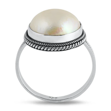 Load image into Gallery viewer, Sterling Silver Round 14mm Genuine Mabe Pearl Ring