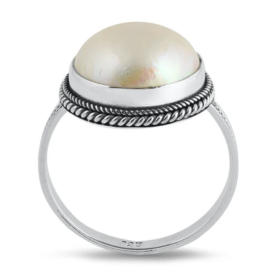 Sterling Silver Round 14mm Genuine Mabe Pearl Ring