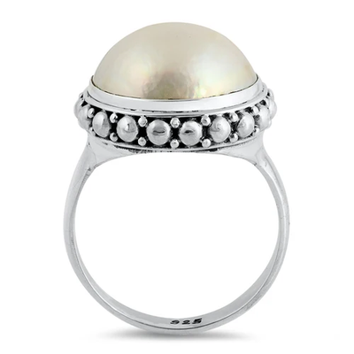 Sterling Silver Round 18mm Genuine Mabe Pearl Ring