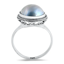 Load image into Gallery viewer, Sterling Silver Round Genuine Blue Mabe Pearl Ring