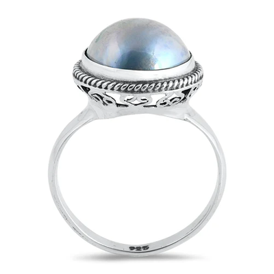 Sterling Silver Round Genuine Blue Mabe Pearl Ring