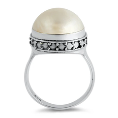 Sterling Silver Round Genuine Mabe Pearl Ring