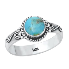 Load image into Gallery viewer, Sterling Silver Round Genuine Turquoise Stone Ring