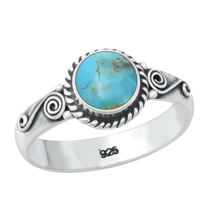 Sterling Silver Round Genuine Turquoise Stone Ring
