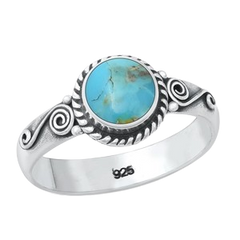 Sterling Silver Round Genuine Turquoise Stone Ring