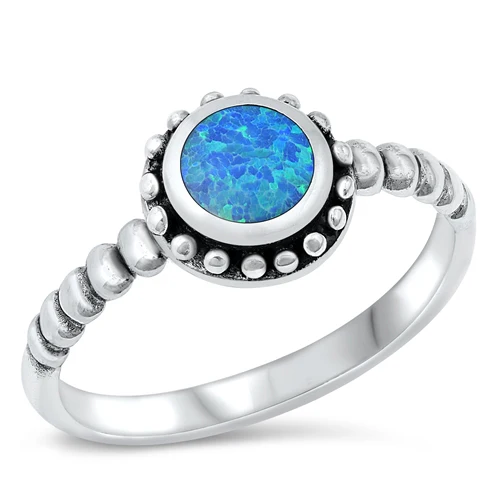 Sterling Silver Round Blue Lab Opal Ring
