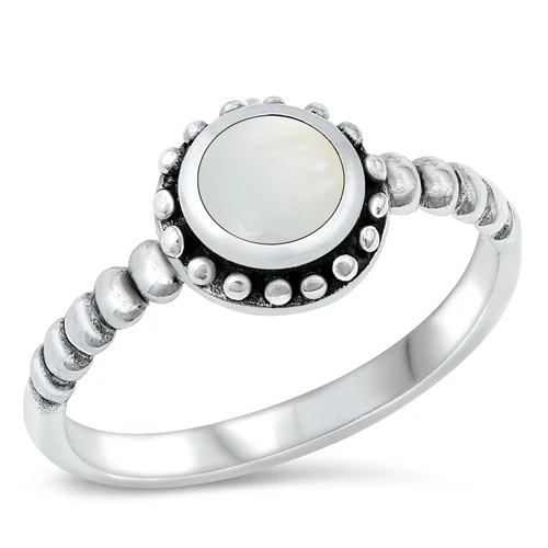 Sterling Silver Round Mother Of Pearl Ring