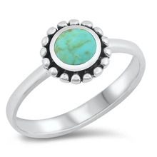 Load image into Gallery viewer, Sterling Silver Round Simulated Turquoise Bali Style Ring