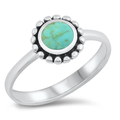 Sterling Silver Round Simulated Turquoise Bali Style Ring