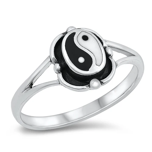 Sterling Silver Yin Yang Stone Oval Ring