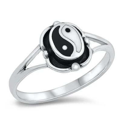 Sterling Silver Oxidized Yin Yang Stone Ring