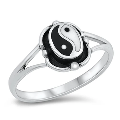 Sterling Silver Yin Yang Stone Oval Ring