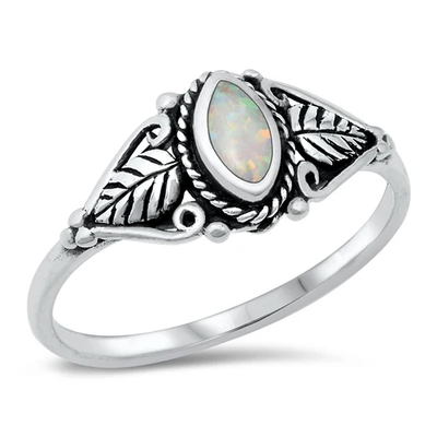 Sterling Silver White Lab Opal Ring
