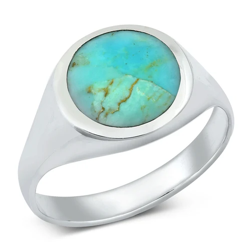 Sterling Silver Round Genuine Turquoise Ring