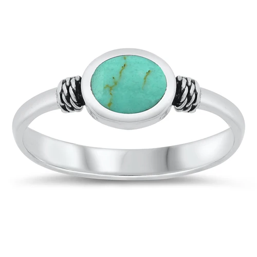 Sterling Silver Oval Simulated Turquoise Bali Style Ring