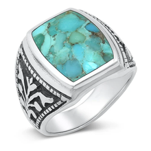 Load image into Gallery viewer, Sterling Silver Oxidized Rectangular White Buffalo Turquoise Ring