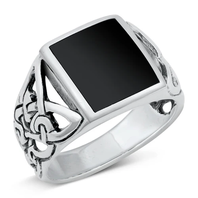 Sterling Silver Oxidized Black Agate Ring