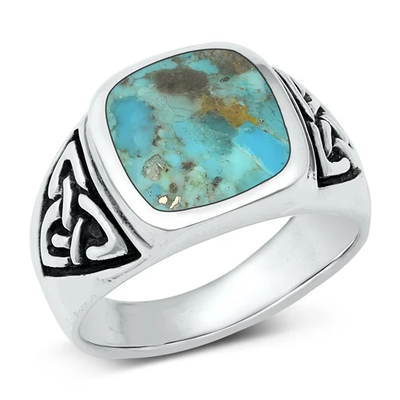 Sterling Silver Square Genuine Turquoise Stone Ring