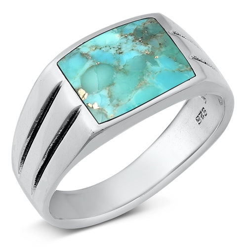 Sterling Silver Square Genuine Turquoise Stone Ring