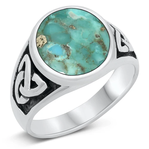 Sterling Silver Round Genuine Turquoise Stone Ring