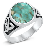Sterling Silver Round Genuine Turquoise Stone Ring