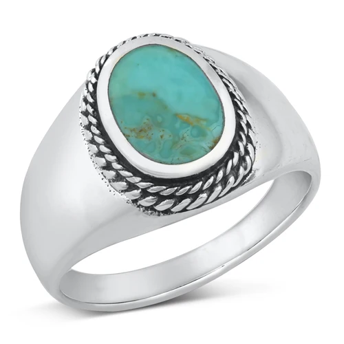 Sterling Silver Oval Genuine Turquoise Stone Ring
