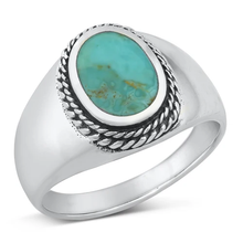 Load image into Gallery viewer, Sterling Silver Oval Genuine Turquoise Stone Ring