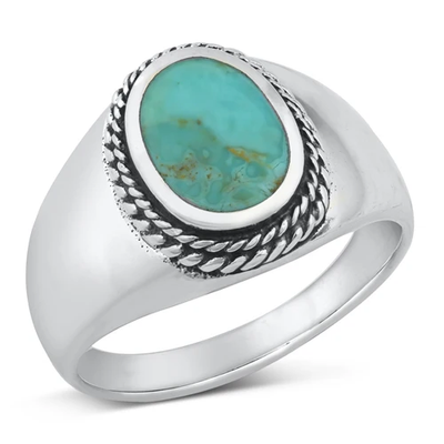 Sterling Silver Oval Genuine Turquoise Stone Ring