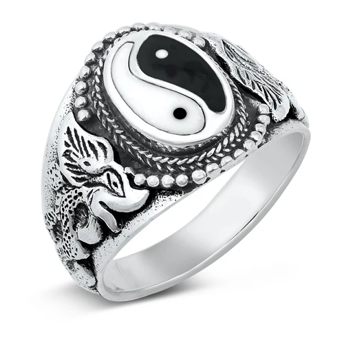 Sterling Silver Yin Yang Stone Ring