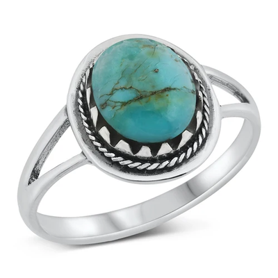 Sterling Silver Oval Genuine Turquoise Bali Style Ring