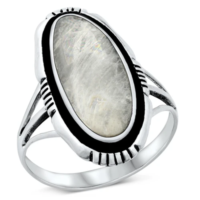 Sterling Silver Oxidized Oval Moonstone Ring