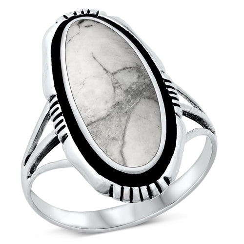 Sterling Silver Oxidized White Buffalo Turquoise Ring-26.6mm