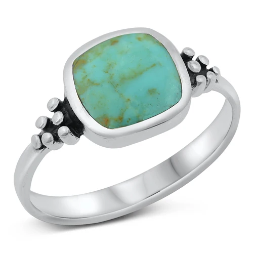 Sterling Silver Simulated Turquoise Stone Bali Ring
