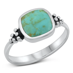 Sterling Silver Simulated Turquoise Stone Bali Ring