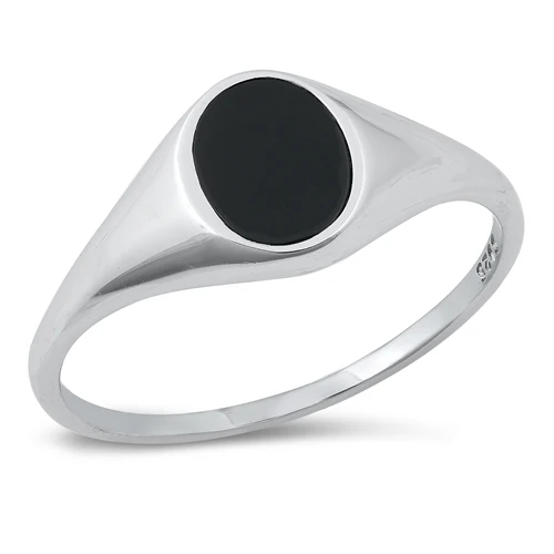 Sterling Silver Signet Black Onyx Stone Ring