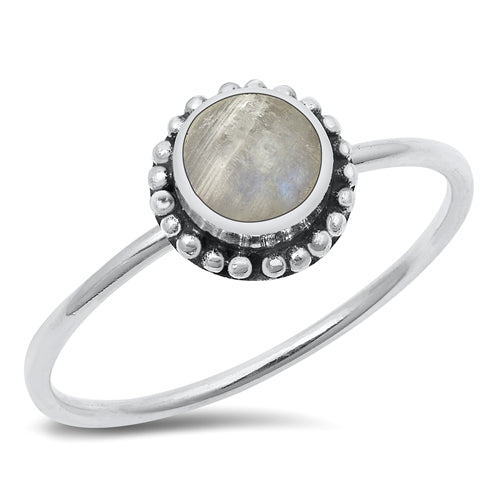 Sterling Silver Oxidized And Polished Moonstone Round Bali Style Ring
