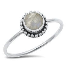 Load image into Gallery viewer, Sterling Silver Oxidized And Polished Moonstone Round Bali Style Ring
