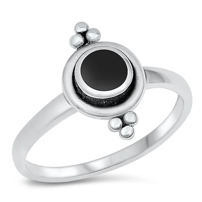 Sterling Silver Circles Black Agate Stone Ring