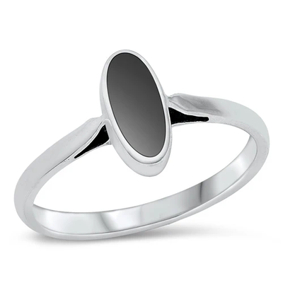 Sterling Silver Oxidized Oval Black Agate Stone Ring