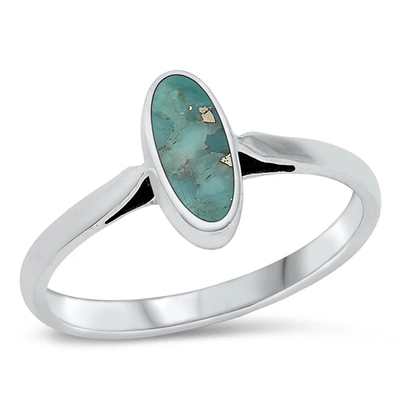 Sterling Silver Oxidized Oval Genuine Turquoise Stone Ring