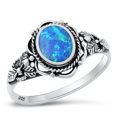 Sterling Silver Blue Lab Opal Flower Ring