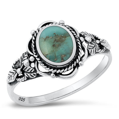 Sterling Silver Genuine Turquoise Flower Ring