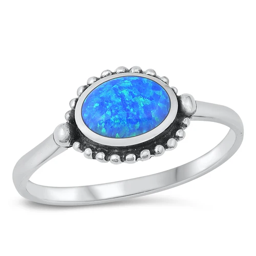Sterling Silver Oval Blue Lab Opal Ring