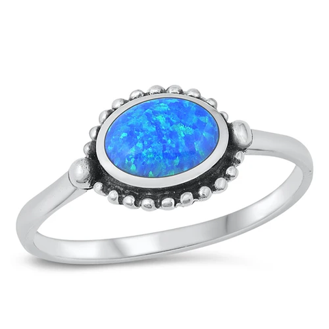 Sterling Silver Blue Lab Opal Oval Ring