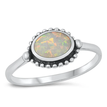Load image into Gallery viewer, Sterling Silver White Lab Opal Oval Ring
