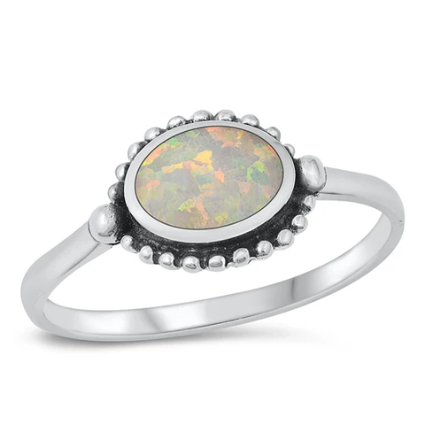 Sterling Silver White Lab Opal Oval Ring