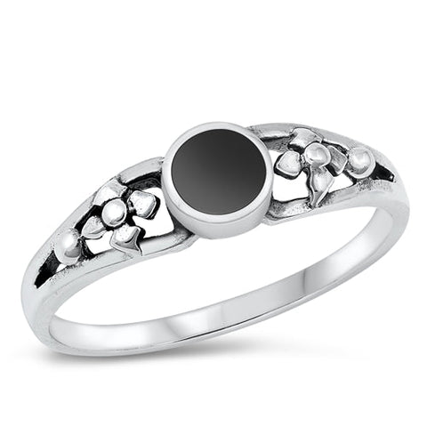 Sterling Silver Oxidized Black Agate Ring-4.9mm