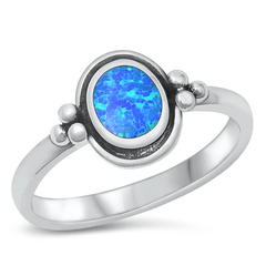 Sterling Silver Oval Blue Lab Opal Ring