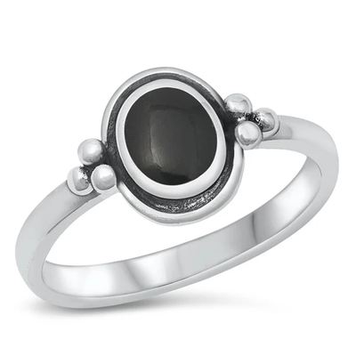 Sterling Silver Oval Black Agate Stone Ring